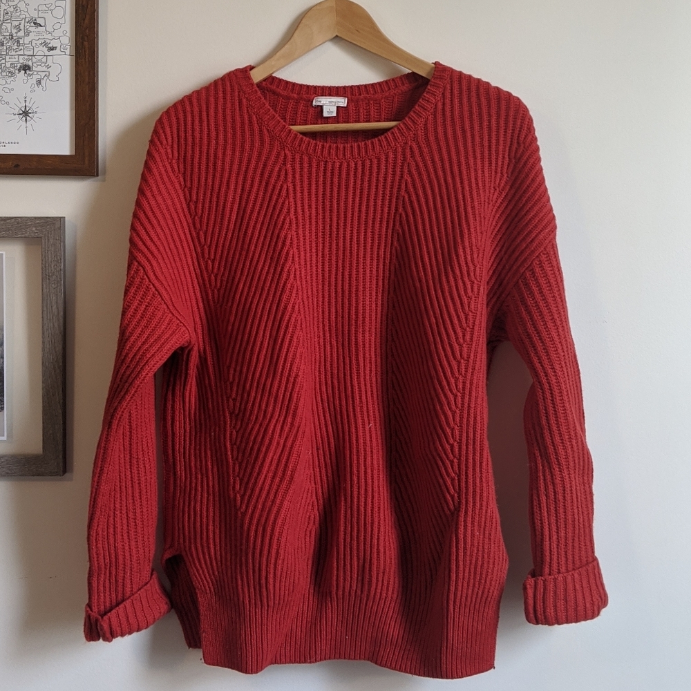 Gap Wool Blend Red Vertical Knit Chunky Sweater